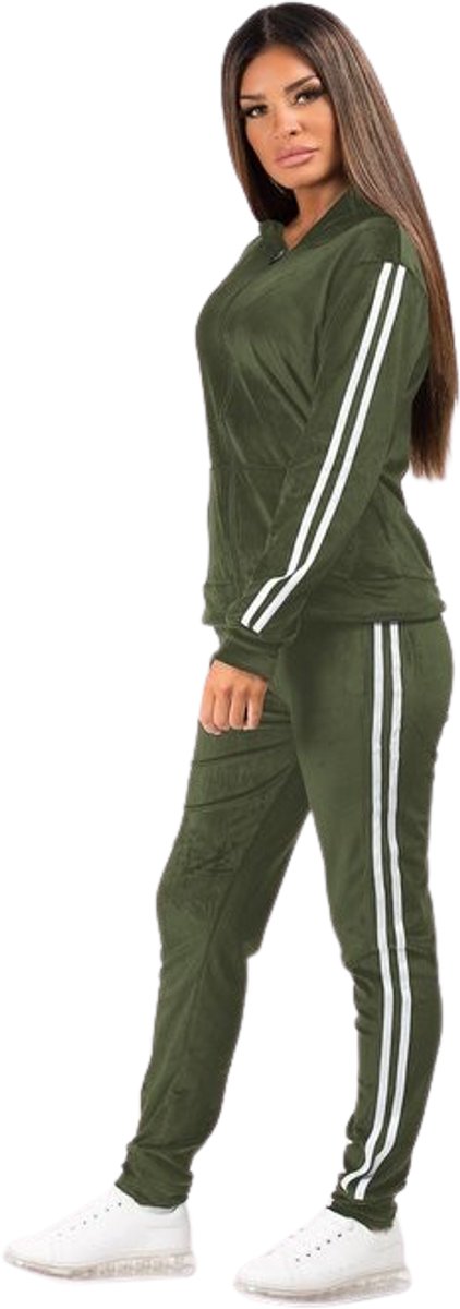 Premium Dames Trainingspak / Tracksuit / Joggingspak | Sport Kleding | Groen-Wit - L