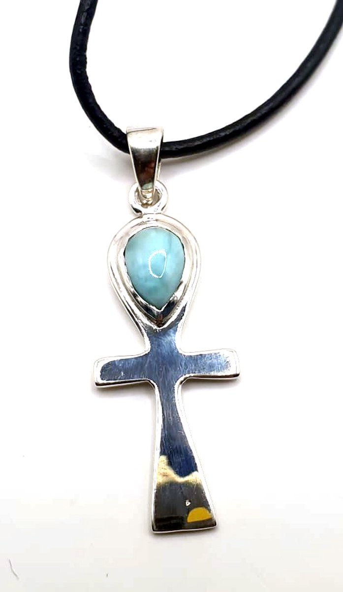 Zilveren ankh larimar hanger(3094LR-V)