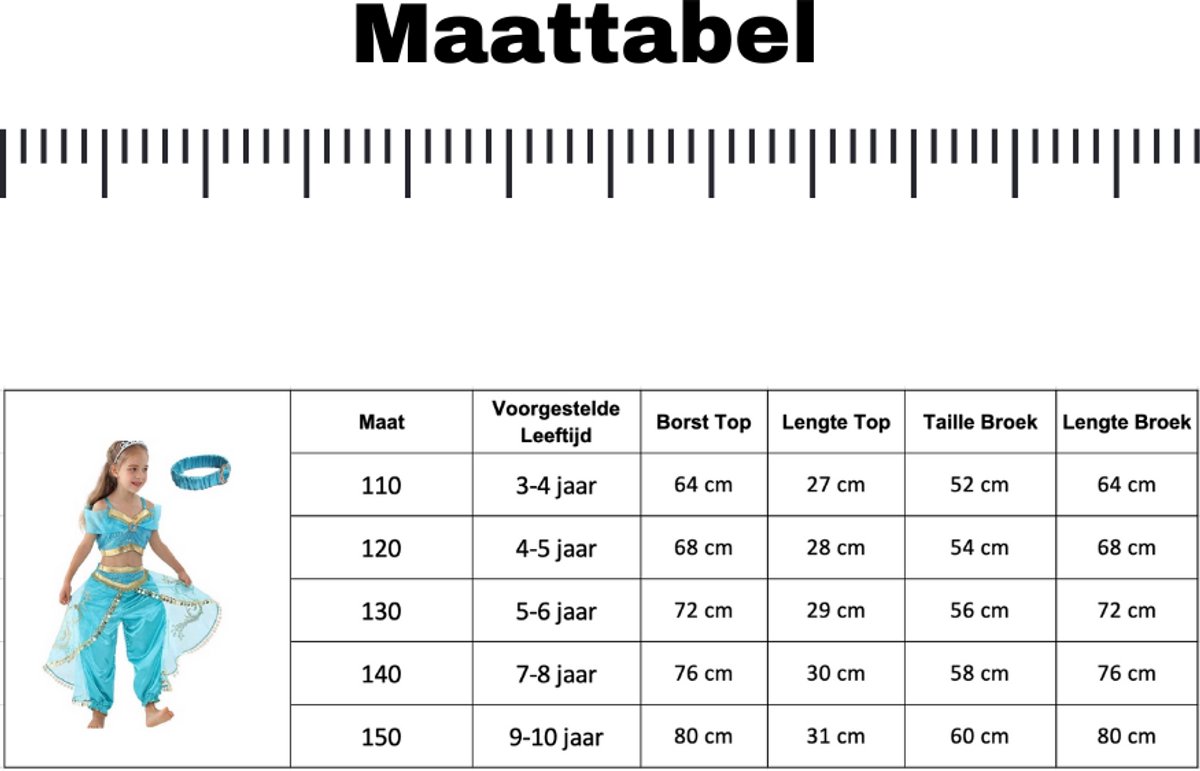 Joya Kids® Verkleed Prinses Kostuum | Arabische prinsessen jurk | Aladdin | Maat 146-152 (150) + Haarband | Cadeau meisje Sinterklaas — afbeelding 3