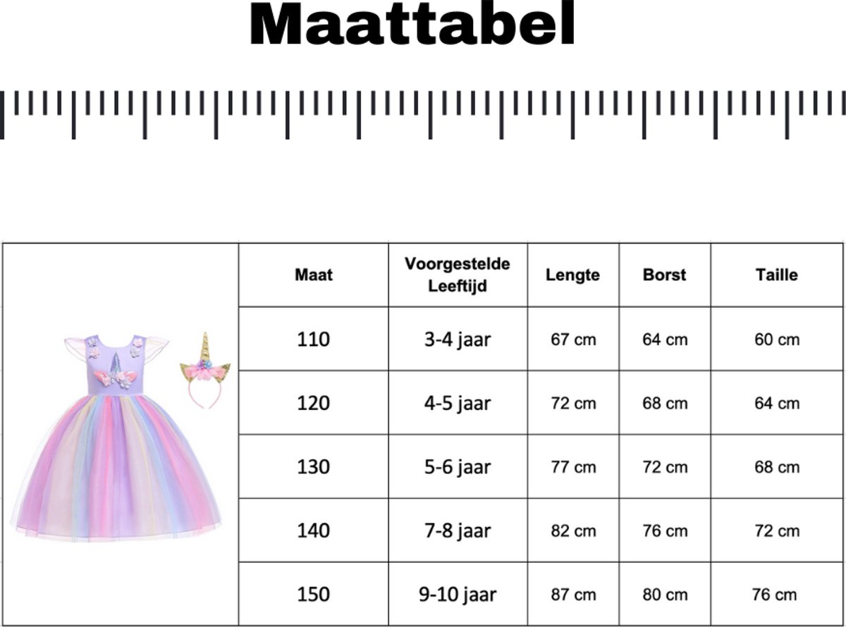 Joya Kids® Paarse Eenhoorn Verkleed Jurk Set | Unicorn Jurk kostuum | Prinsessen jurk verkleedjurk + Haarband | (120) | Cadeau meisje — afbeelding 13