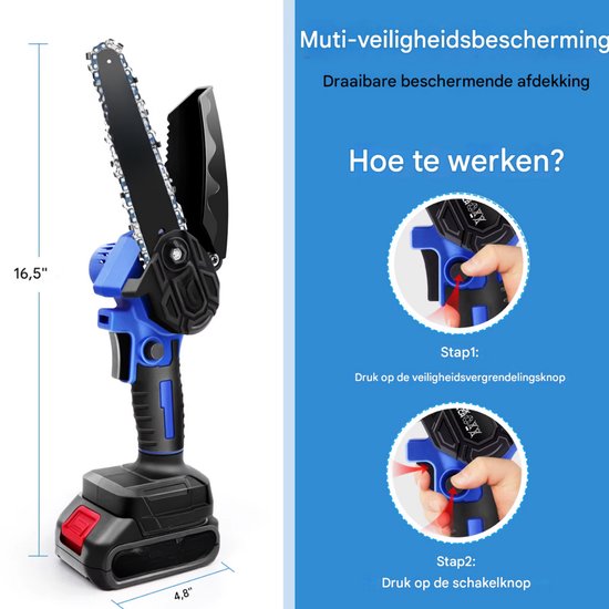 Mini Kettingzaag 15 cm - Draadloze Elektrische Zaag - 1-Hand Bediening - Accu Kettingzaag Voor Hout, Boom Snoeien & Tuinonderhoud van Merkloos	 — afbeelding 5
