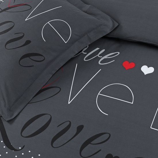 VISION Love Dekbedovertrek - 100% Katoen - Lits-jumeaux 240x220cm - Antraciet van VISION — afbeelding 3