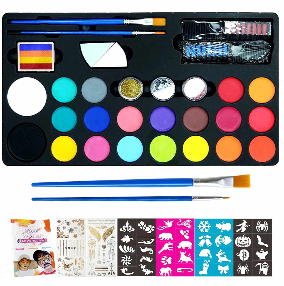 Meedeer Schminkset Kinderen-Schminkset-Make up Kinderen-20 kleuren & 3 penselen - Grime schmink op waterbasis