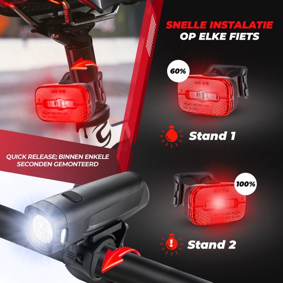 Lumora Fietsverlichting Set - 500 Lumen LED - USB Oplaadbaar Fietslicht Voor en Achter - 1000m bereik - Waterdicht - Voor Racefiets, MTB en Fietsen — afbeelding 3