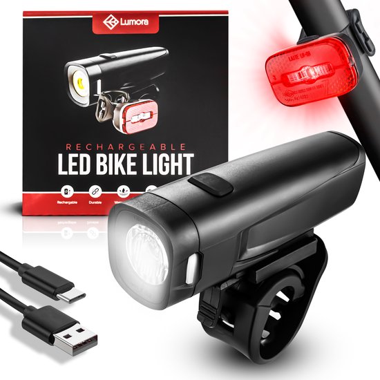 Lumora Fietsverlichting Set - USB Oplaadbaar Fietslicht Voor en Achter - 500 Lumen LED - Waterdicht - Voor Racefiets, MTB en Fietsen