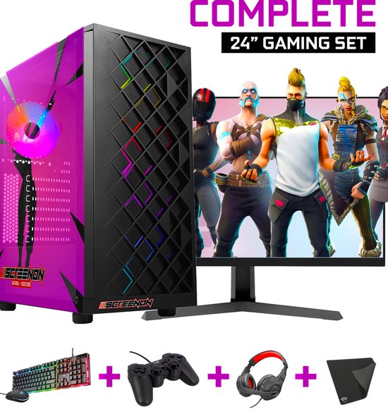 ScreenON - Game PC - Complete Fortnite Gaming PC Set - X13899 - V1 ( Game PC X13899 + 24 Inch Monitor + Toetsenbord + Muis + Controller )