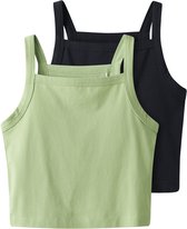 NAME IT NKFVILINA 2P CROP TOP Meisjes Tanktop - Black Arcadian Green