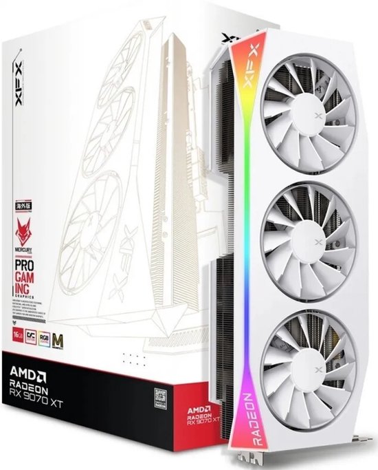 XFX Mercury AMD Radeon RX 9070XT OC White Magnetic Air Edition - Videokaart - 16 GB GDDR6 - PCI Express 5.0 x16 - 1x HDMI, 3x DisplayPort