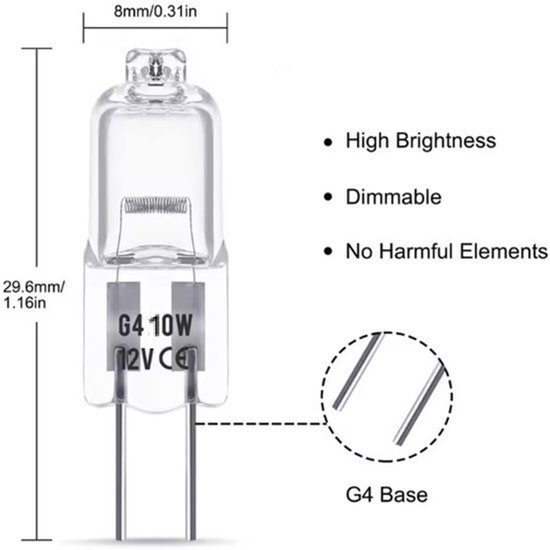 5 stuks G4 Halogeenlamp 12V - 10W | Halogeen Lampjes Insteek - Warm Wit Licht - Dimbaar - Per 5 Halogeenlampen | halogeen lamp voor afzuigkap G4 | halogeen spot G4 lampjes | insteek halogeen G4
