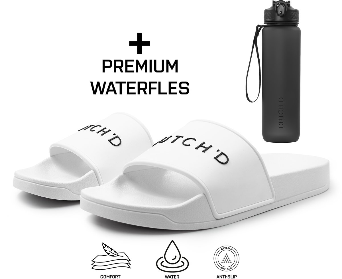 Badslippers + Waterfles - Badslippers Heren - Badslippers Dames - Slippers Heren en Dames - Dubbele maten - Unisex - Slippers - Badslipper - Maat 37/38 - Wit - Anti Slip- Sauna slippers