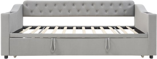 Slaapbank 90 x 200 cm, met vierkante rugleuning, uitschuifbaar bed (tot 180 queensize bedden), 2