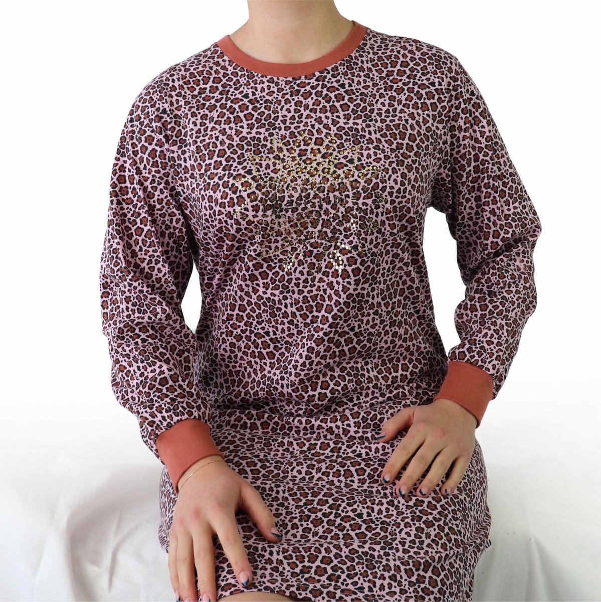 Irresistible Dames Nachthemd - Katoen - Panter Print - Roze