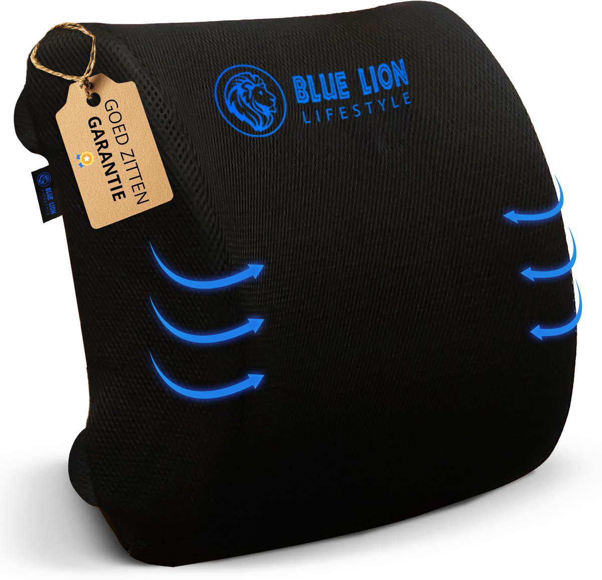 Blue Lion Rugkussen Onderrug – Ergonomische Rugsteun – Lendensteun tegen Rugpijn – Stoelkussen voor Bureaustoel & Auto – Zwart