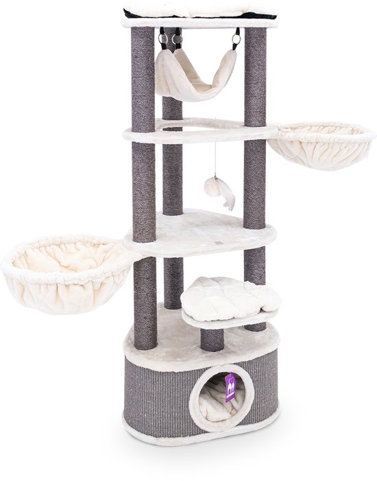 Petrebels Catharina 160 krabpaal - Creme - 2 hangmatten - grote katten