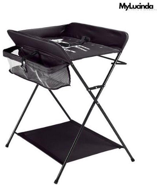 Mylucinda® Draagbare Babyverschoontafel – Opvouwbare Commode Met 3 Verstelbare Hoogtes – Luieropbergvak – 15 kg – Zwart