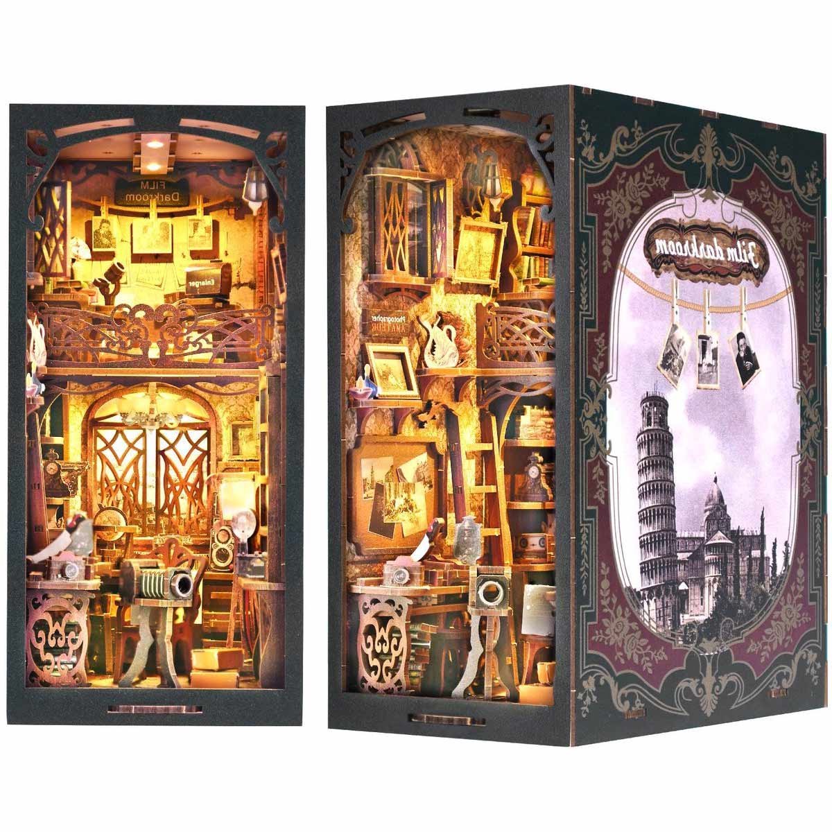 Meedeer DIY Book Nook Kit-Film doka-Camera collectie kamer-Miniatuur huis kits-DIY poppenhuis-3D puzzle-Modelbouw houten bouwset-Met led en stofkap-Knutselsets voor volwassenen-Verjaardagscadeau Kerstmis