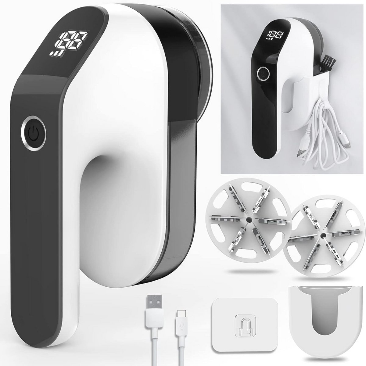 Elektrisch Pluisscheerapparaat met USB Opladen, Instelbare Snelheden en LED Display voor Kleding en Meubels