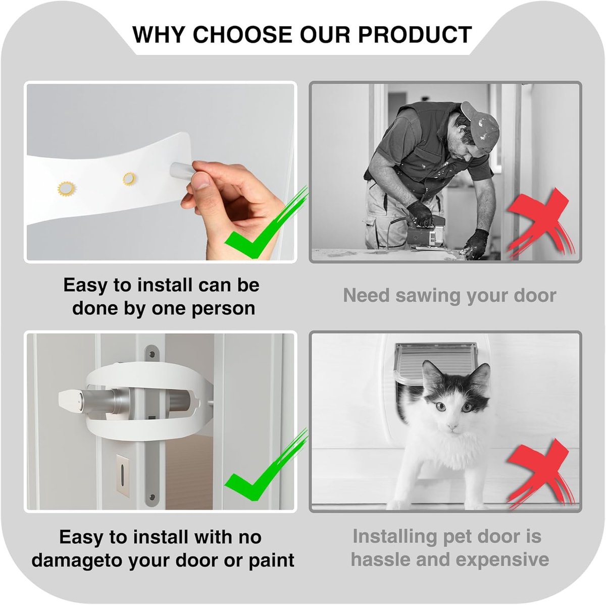 2 stuks - Kattendeurstopper - Kattendeurslot - Kattenluik - Huisdierdeurslot - Voorkomt dat honden de kattenbak omstoten - 5 verstelbare banden - Vervanging voor huisdierdeuren en binnenkattenluiken - Eenvoudig te installeren - Zwart en wit thumbnail 7