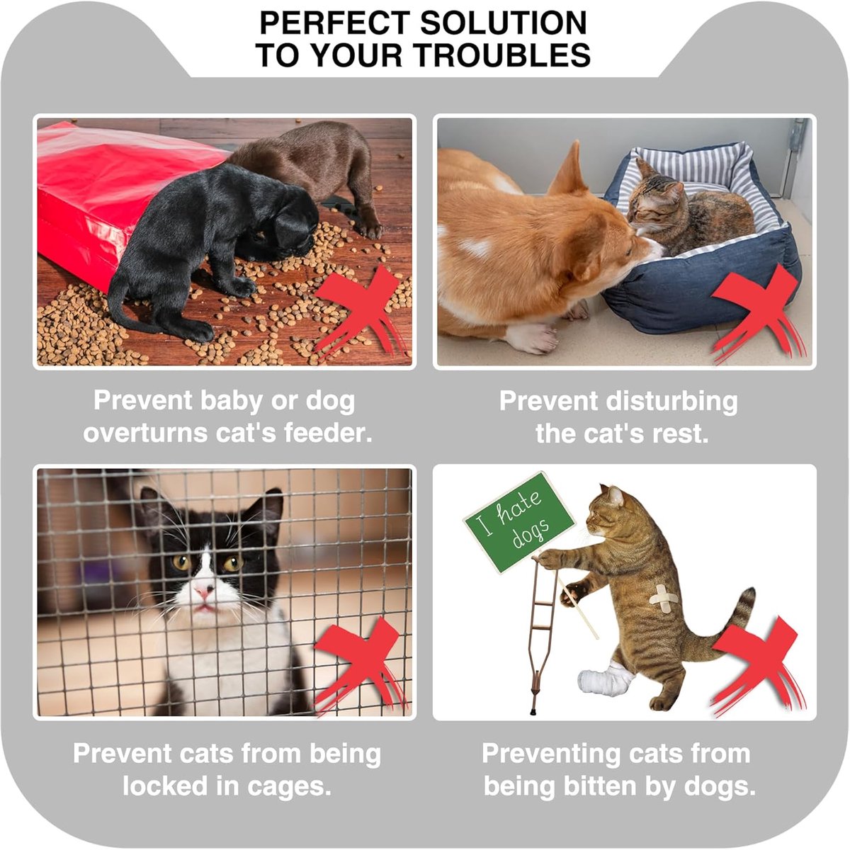 2 stuks - Kattendeurstopper - Kattendeurslot - Kattenluik - Huisdierdeurslot - Voorkomt dat honden de kattenbak omstoten - 5 verstelbare banden - Vervanging voor huisdierdeuren en binnenkattenluiken - Eenvoudig te installeren - Zwart en wit thumbnail 6