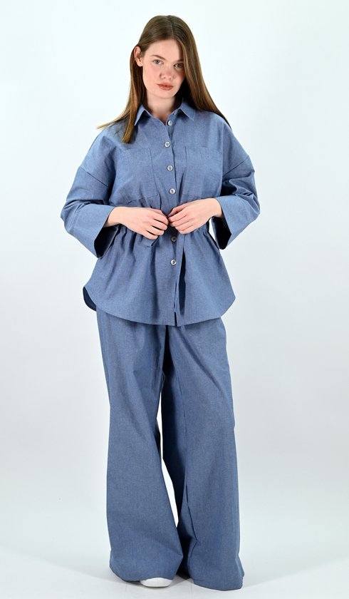 YesMooi - Chemisier Look Denim avec ceinture à nouer - L (40) - 100 % Katoen