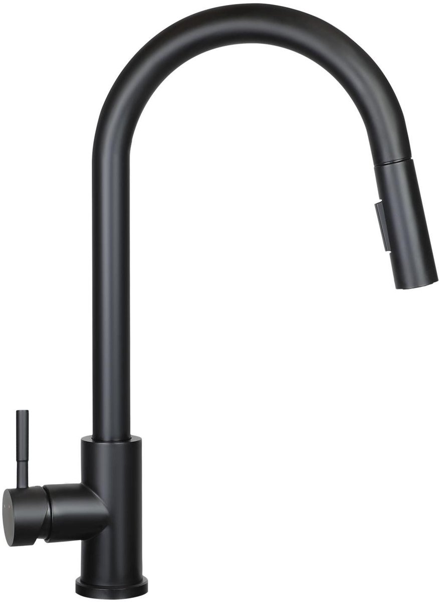 NETTLIFE Keukenkraan met Uittrekbare Uitloop - Handdouche - Keukenmengkraan - Hoge uitloop - RVS - 360° draaibare mengkraan - Flexibele Slang - mengkraan met 2 sproeistanden - zwart