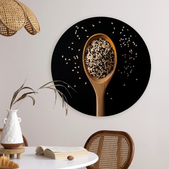 WallCircle® Wandcirkel 60x60 cm - Muurcirkel Sesam - Lepel - Zwart - Muurdecoratie woonkamer - Wanddecoratie slaapkamer - Kamer decoratie accessoires - Ronde schilderijen