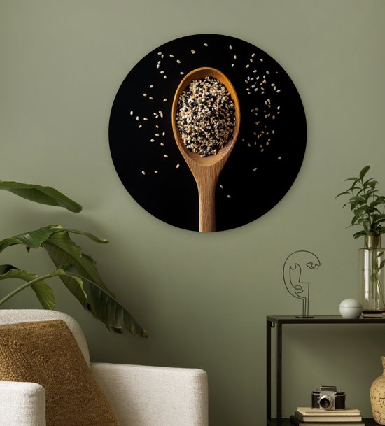 WallCircle® Wandcirkel 60x60 cm - Muurcirkel Sesam - Lepel - Zwart - Muurdecoratie woonkamer - Wanddecoratie slaapkamer - Kamer decoratie accessoires - Ronde schilderijen