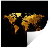 Muurstickers - Sticker Folie - Wereldkaart - Goud - Druipen - Zwart - 120x120 cm - Plakfolie - Muurstickers Kinderkamer - Zelfklevend Behang XXL - Zelfklevend behangpapier - Stickerfolie