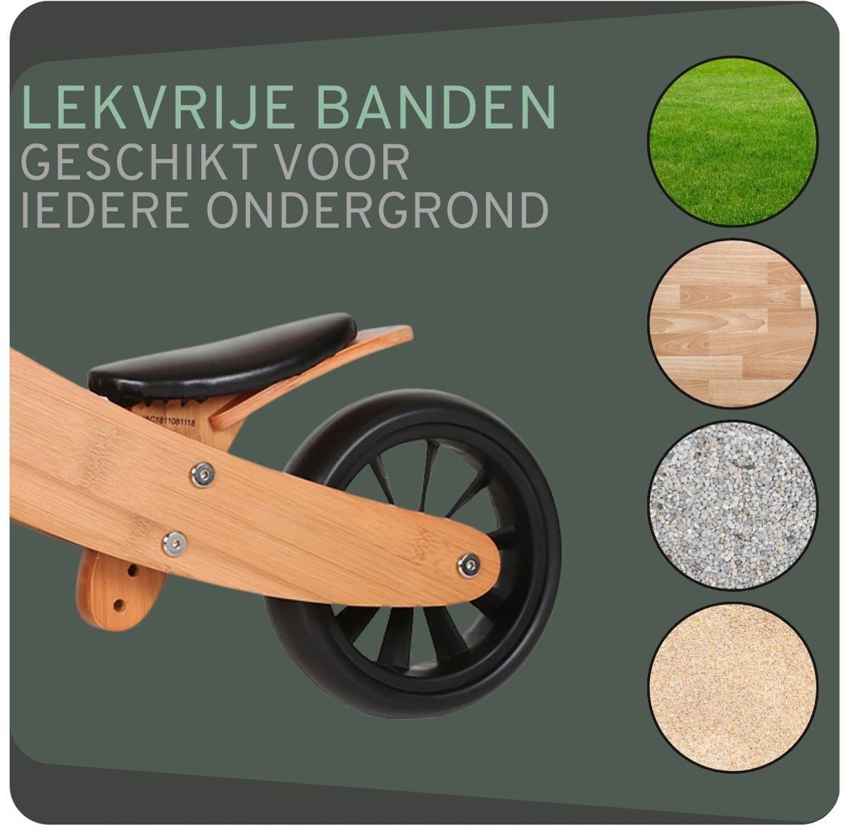 Bandits & Angels Smart Bike Loopfiets Hout 4-in-1 Bamboe vanaf 1 jaar - Voor Jongens en Meisjes - Houten Loop Fiets - Omkeerbaar in Driewieler en Tweewieler - Verstelbaar Zadel — afbeelding 7