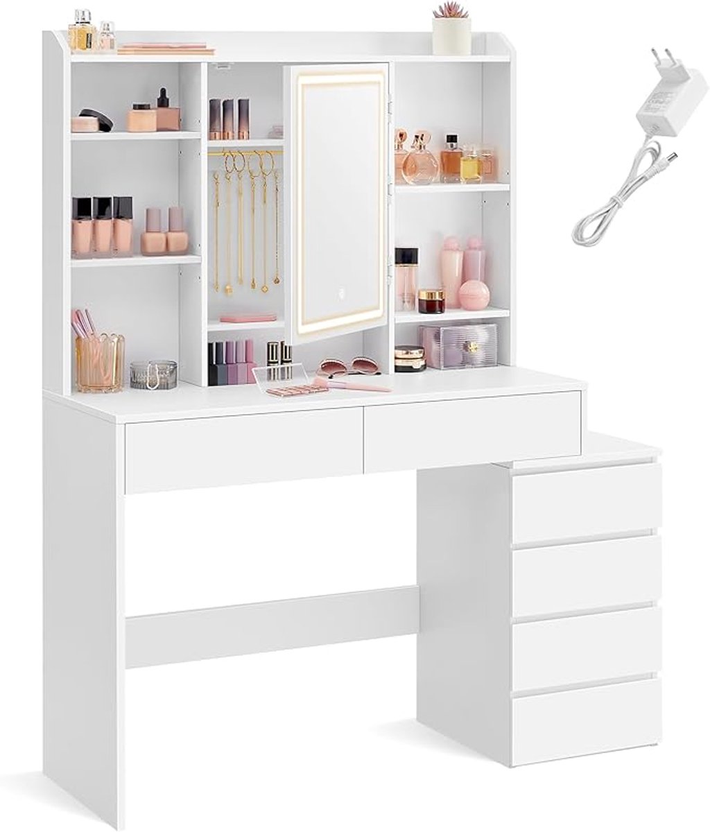 MAZAZU Kaptafel - LED Light - Spiegel - Wit - 40x97.5x145
