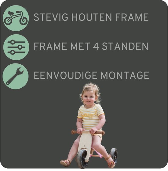 Bandits & Angels Smart Bike Loopfiets Hout 4-in-1 Retro Roze vanaf 1 jaar - Voor Jongens en Meisjes - Houten Loop Fiets - Omkeerbaar in Driewieler en Tweewieler - Verstelbaar Zadel van Bandits & Angels — afbeelding 4