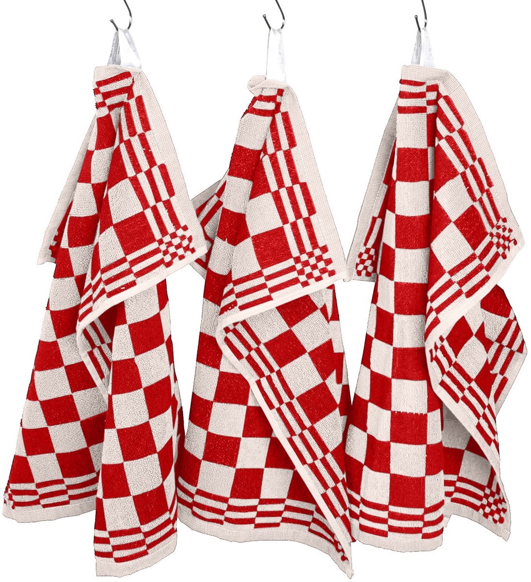 Keukendoeken - Horeca - 50x50 cm - Badstof - Geblokt - 3 stuks - Rood