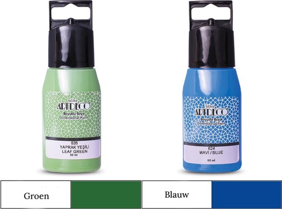Artdeco 3D Dimensionale Verf Set – 2x50 ml – Blauw & Groen – Geschikt voor Stof, Glas, Keramiek, Karton, Metaal, Papier & Steen – 3D Liner Textuur- en Reliëfschilderen Dimensional Paint