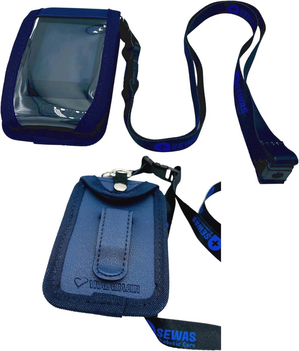 Tas voor Dexcom G6 & G7 ontvanger - Schoudertas met kijkvenster en riemclip - Inclusief schouderband - Donkerblauw