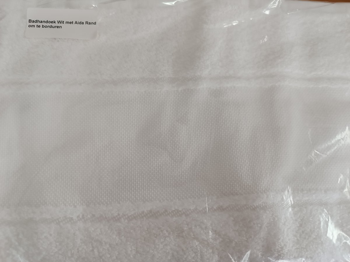 Handdoek met aida band 50 x 100 cm wit