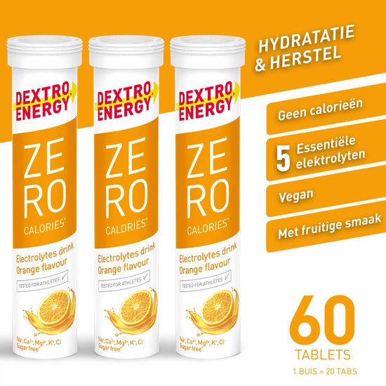 Dextro Energy Zero Calories Orange - Elektrolyten Sportdrank - Suikervrij - Electrolytes Drink - 3 x 20 tabletten (30 Liter) — afbeelding 4