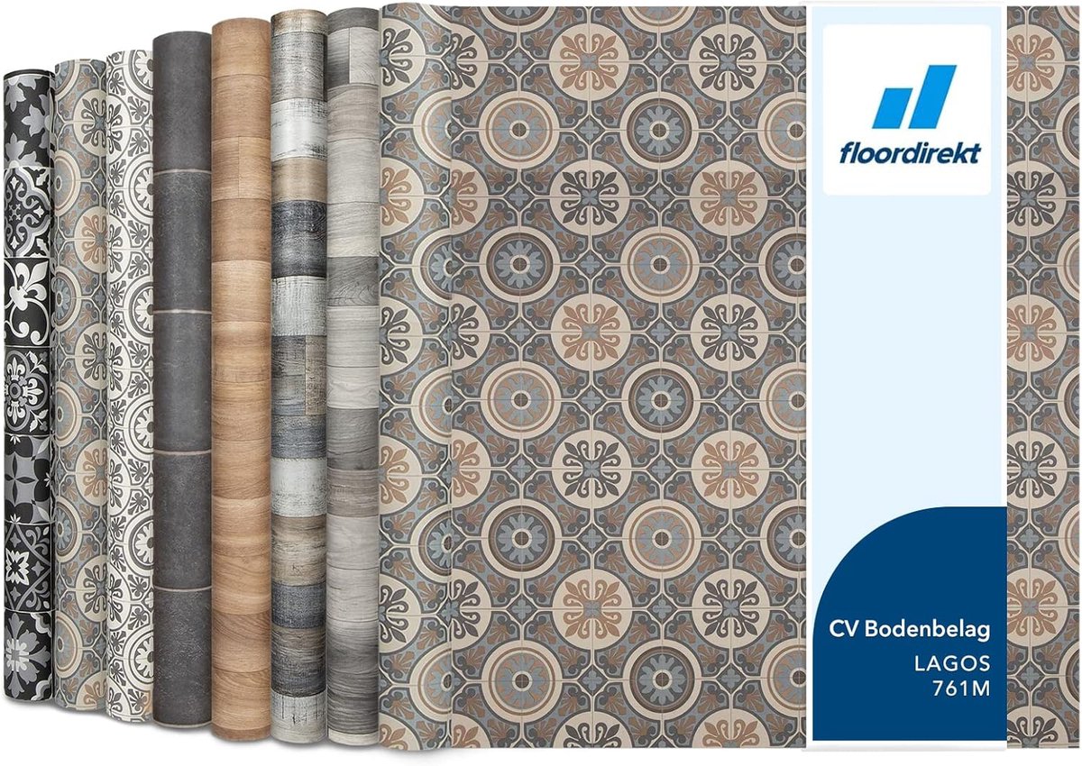 FLOORDIREKT PVC-Vloeren - Lagos 761M - Vinyl Vloeren - Tegeloptiek - Dikte 2,8 mm - 200 x 250 cm