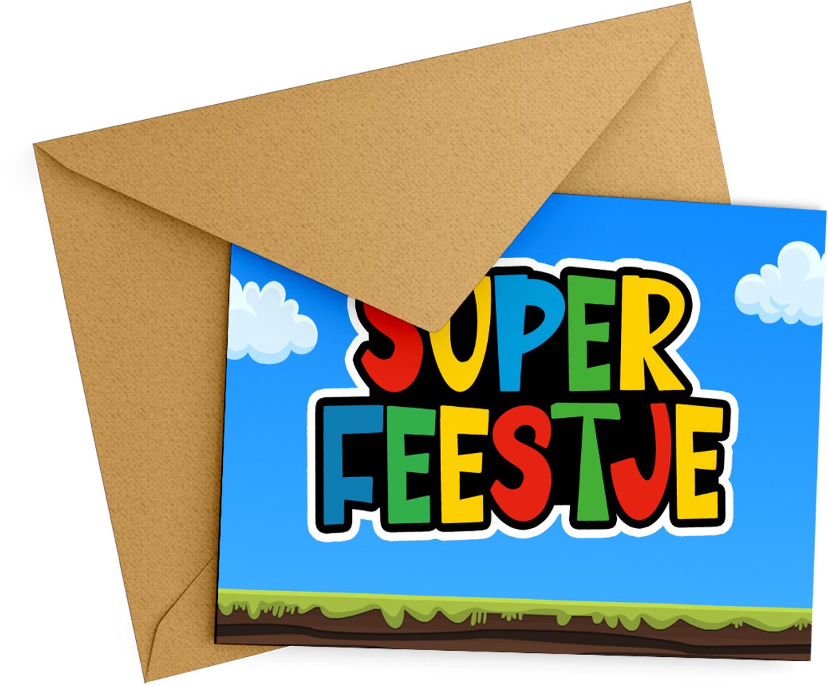 Uitnodiging kinderfeestje + Enveloppen 10 stuks - Thema Super Feestje - Beschrijfbaar - Uitnodigingskaarten - Uitnodiging verjaardag - uitnodiging verjaardag feest - Uitnodiging kinderfeestje Jongen of Meisje - Uitnodiging feestje - uitnodigingen