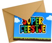Uitnodiging kinderfeestje + Enveloppen 10 stuks - Thema Super Feestje - Beschrijfbaar - Uitnodigingskaarten - Uitnodiging verjaardag - uitnodiging verjaardag feest - Uitnodiging kinderfeestje Jongen of Meisje - Uitnodiging feestje - uitnodigingen