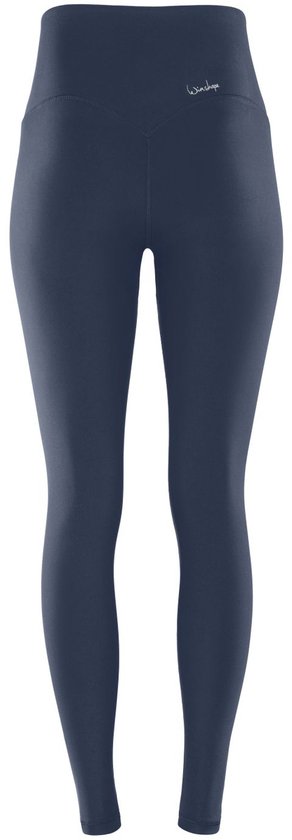 Donkerblauwe legging met hoge taille, frontaal model.