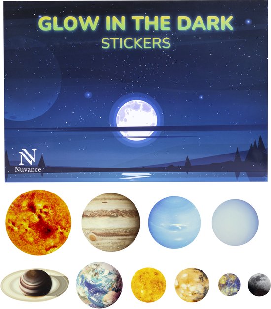 Glow in the dark planets - 10 pièces - Glow in the dark stickers - Glow in the dark stars - Chambre d'enfant - Lumineux - Sticker - Enfants - Stickers Stickers muraux - Nuit - Ciel étoilé - Décoration - Stickers papier peint