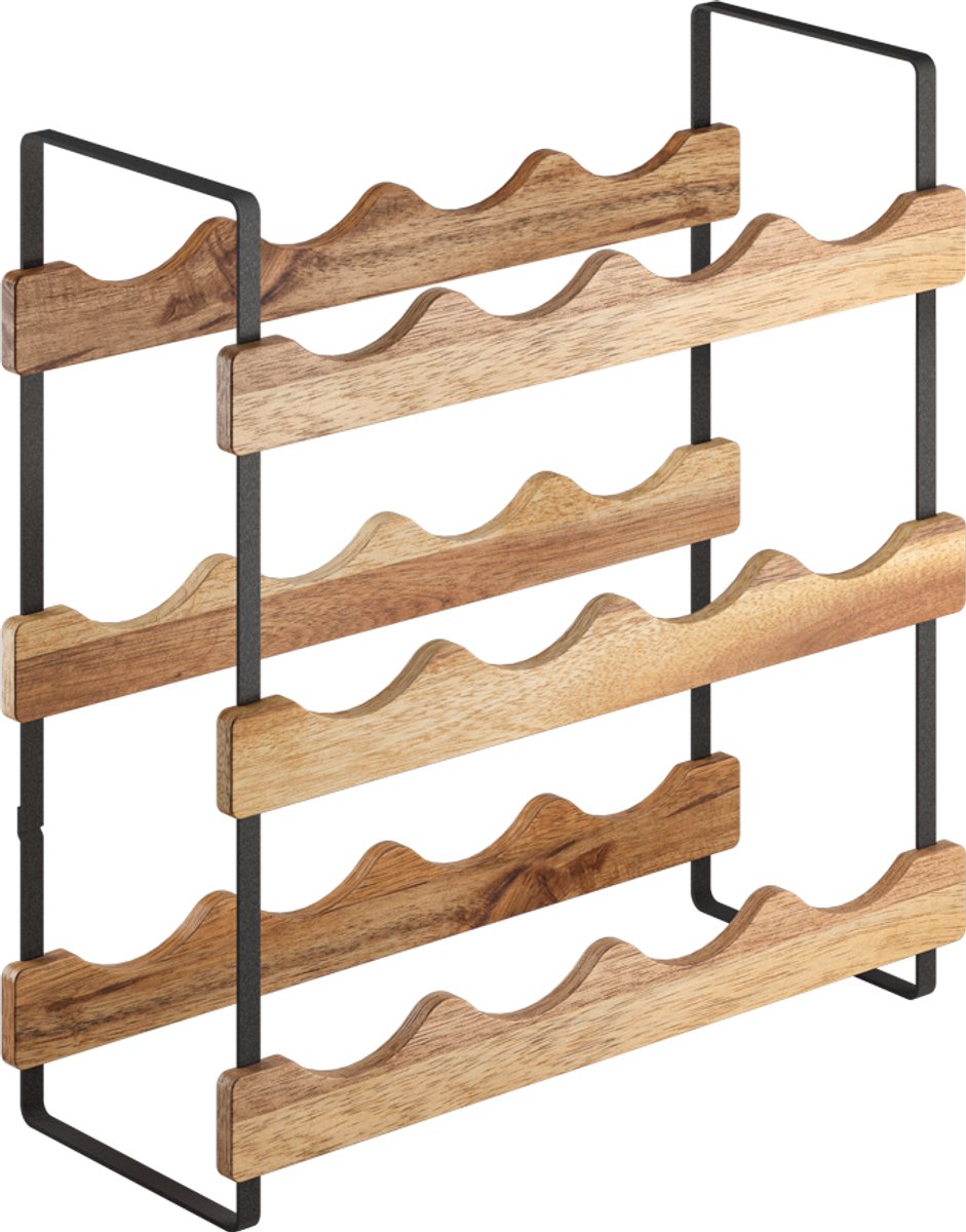 Metaltex - York Lava - Flessenrek voor 12 flessen - Wijnrek - 15 x 39 x 36 cm - Hout en Metaal