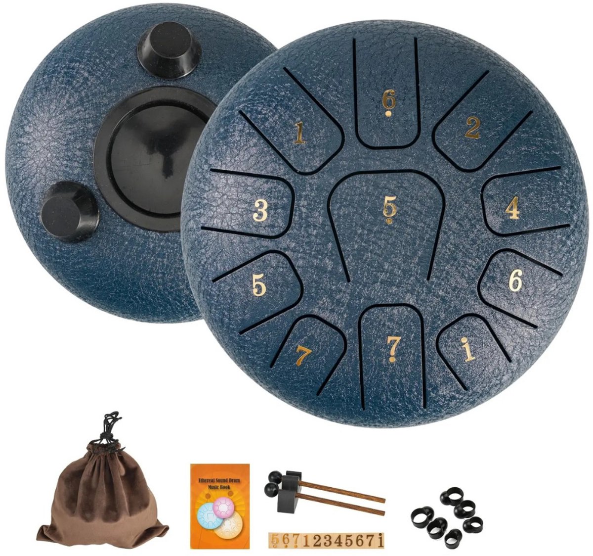 Livano Handpan - Tongue Drum - Steel - Regen - Klankschaal - Navy Blue