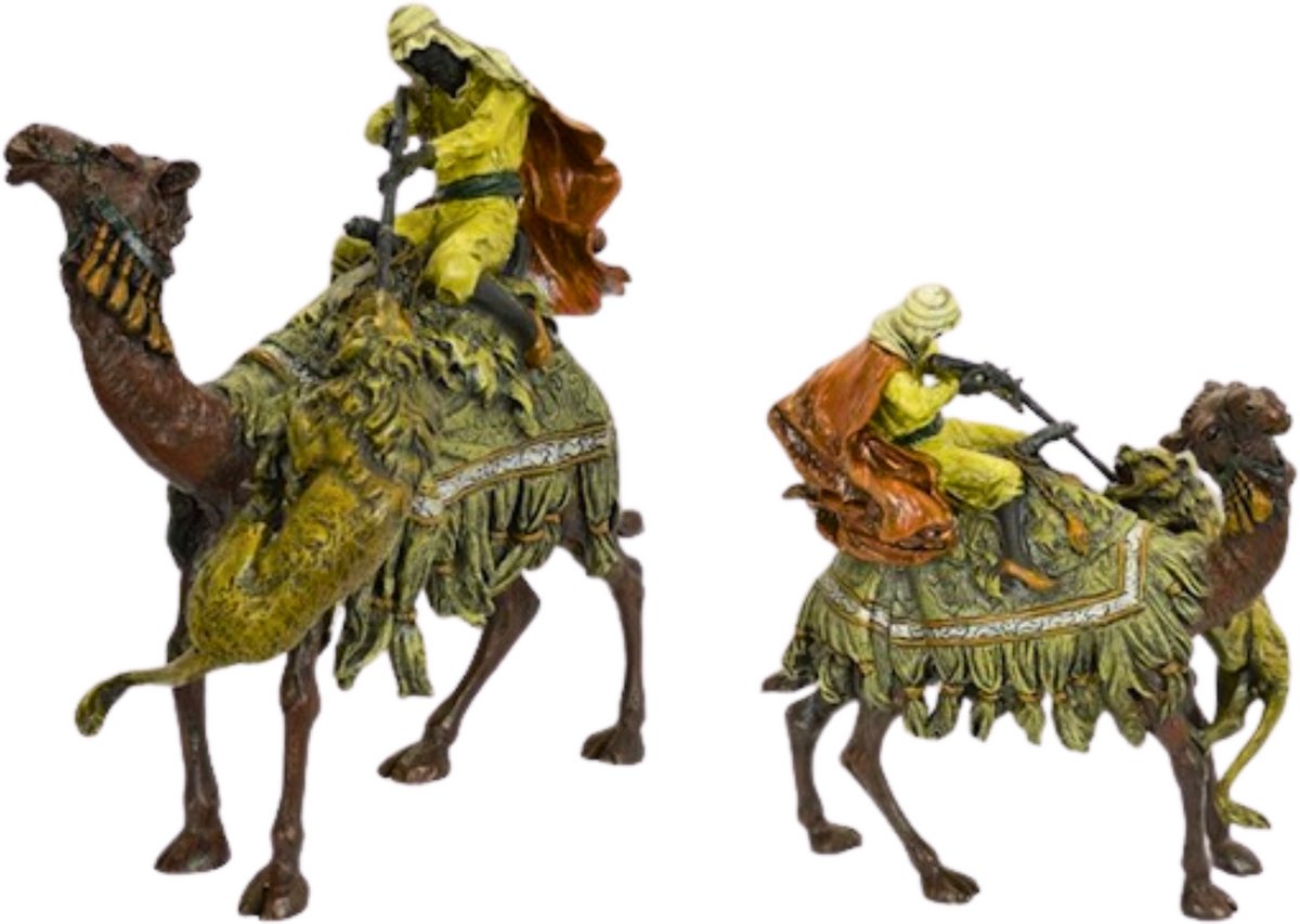 Arabische Jager - Bronzen Beeld - Kameel Sculptuur - Brons Sculptuur - Kunst Beeldje - Kunstobject Decoratie - 15x8x17