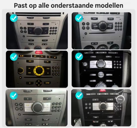 Compatibel met verschillende Opel modellen, met vinkjes die de consoles aanduiden.