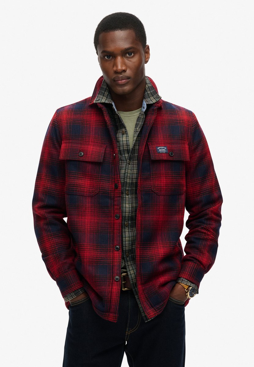 Superdry Wollen geruit overshirt met fleece voering Heren Lange mouwen shirts Rood