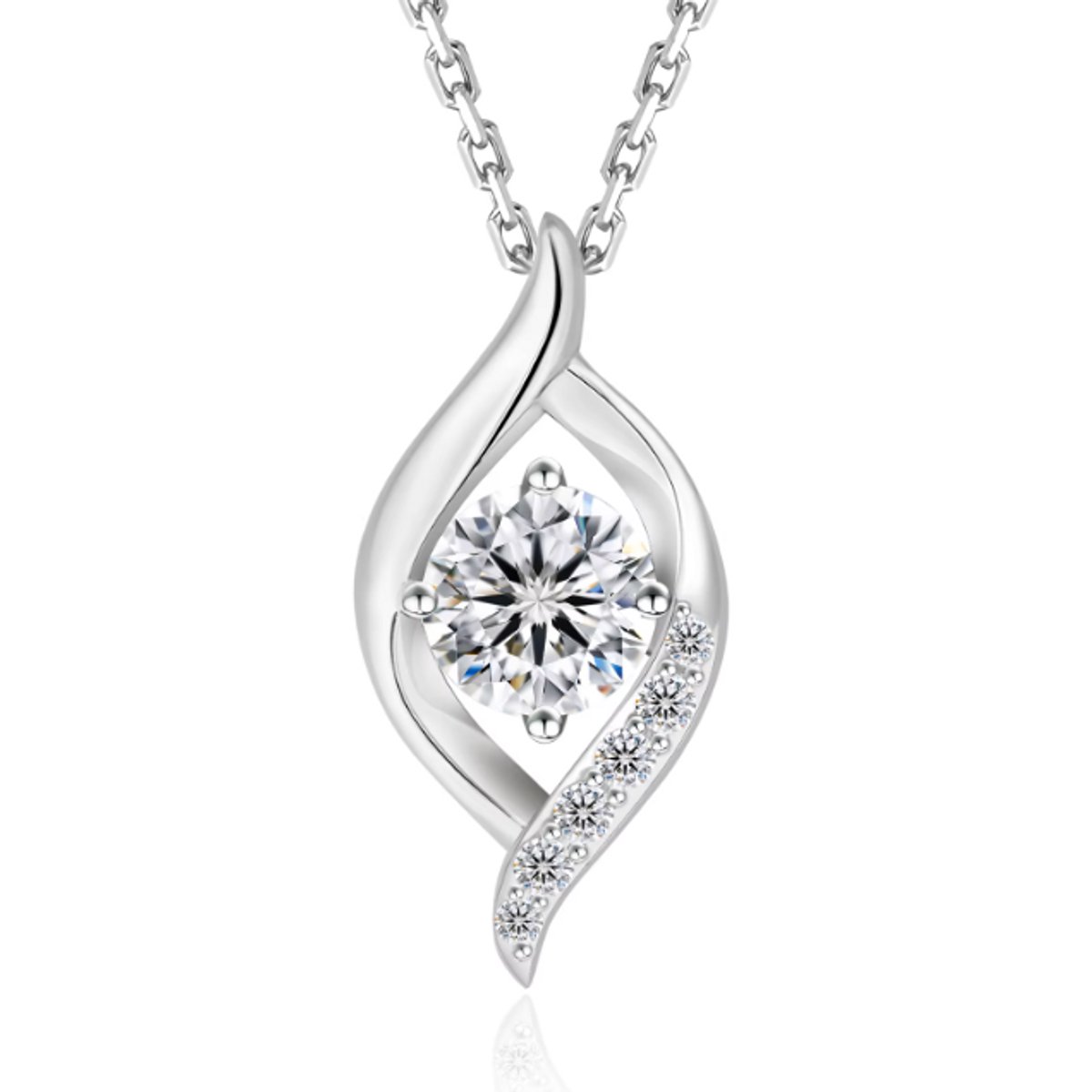 Selevie Zilveren druppelvormige pendant ketting met ronde Moissanite – 925 Sterling Zilver met Moissanite Steen | Elegant en Tijdloos Sieraad - heart necklace