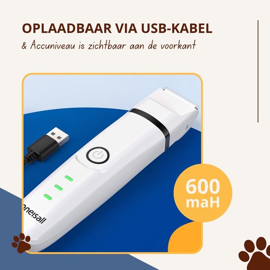 oneisall 4-in-1 stille tondeuse voor honden en katten, 3-traps poottrimmer voor honden tot 7000 tpm, IPX7 waterdichte hondenscheermachine, poottrimmer, klauwslijper, 2000 mAh, oplaadbaar