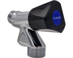 Plieger Wasmachinekraan Met Keerklep - Beluchterkraan - 1/2 Inch - Zwarte Greep - Chroom - KIWA keurmerk