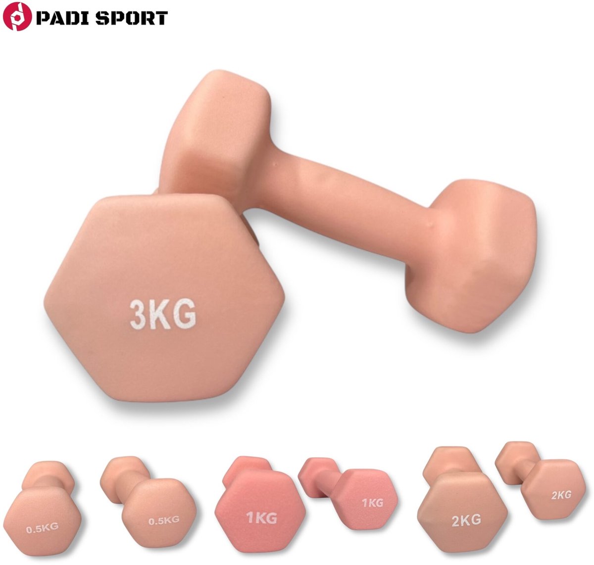 Padisport dumbells roze 0,5 en 1 en 2 en 3 kg - dumbells 3 kg - gewichten set halters - gewichten set - gewichten set dumbbell - dumbells set - dumbells - dumbbells - halters - dumbell - fitness gewichten - Gewichten - dumbellset - gewichtjes set
